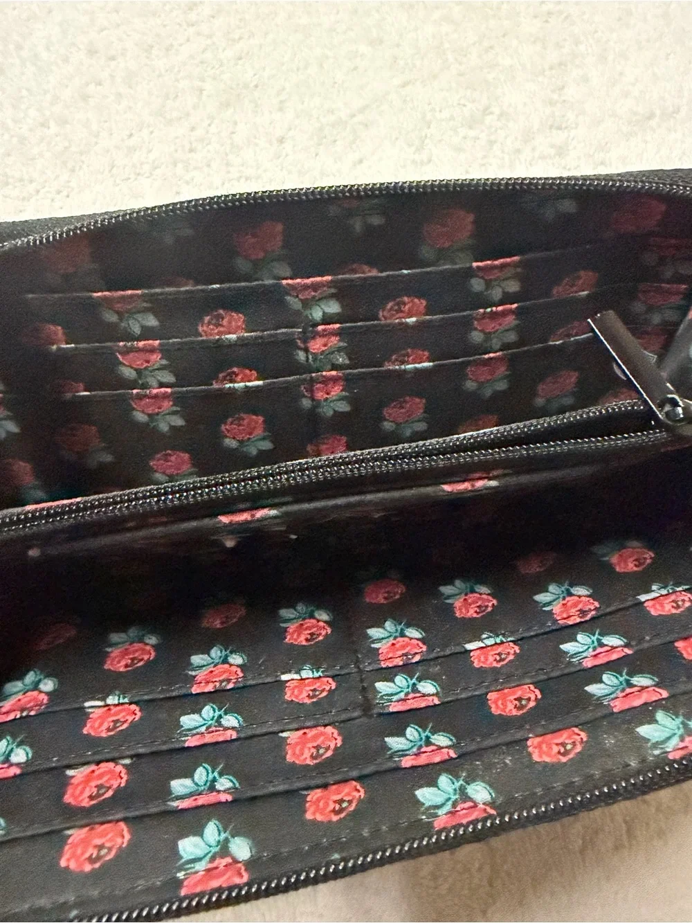 Vera Bradley Black Quilted Continental Zip Wallet Organizer